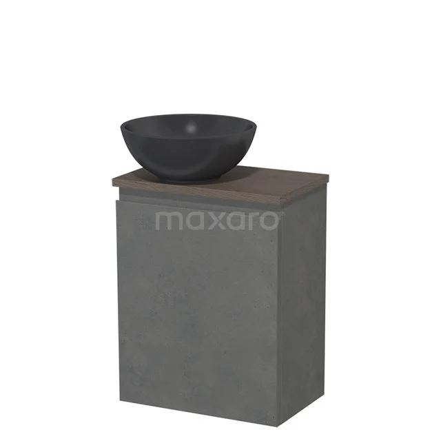 Toilet unit with countertop wash basin | 41 cm Dark grey concrete Handleless front Matte black Quartz worktop Dark brown oak worktop Dark brown oak top TMK10-14118