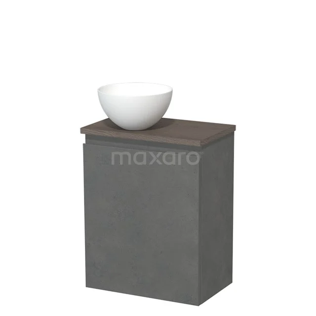 Toilet unit with countertop wash basin | 41 cm Dark grey concrete Handleless front Matte white Solidtop wash basin Dark brown oak worktop Dark brown oak worktop TMK10-14123