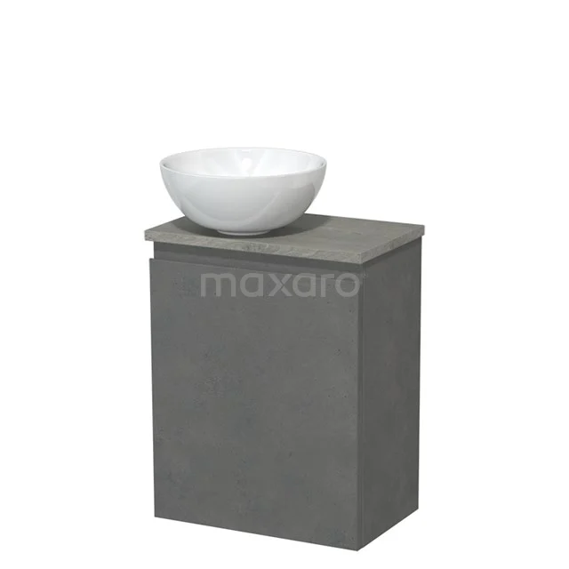 Toilet unit with countertop wash basin | 41 cm Dark grey concrete Handleless front High-gloss white Ceramic wash basin Grey oak worktop TMK10-14127