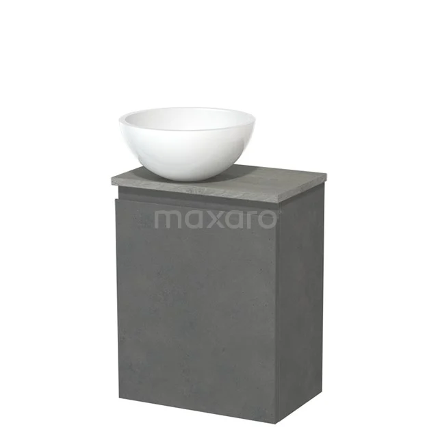 Toilet unit with countertop wash basin | 41 cm Dark grey concrete Handleless front High-gloss white Mineral marble worktop Grey oak worktop TMK10-14129