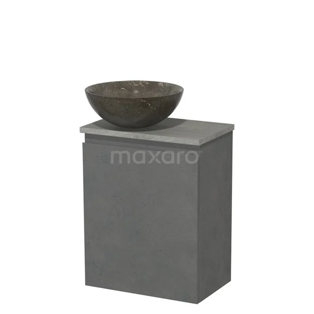 Toilet unit with countertop wash basin | 41 cm Dark grey concrete Handleless front Blue stone Natural stone Countertop wash basin Grey oak fronts TMK10-14130