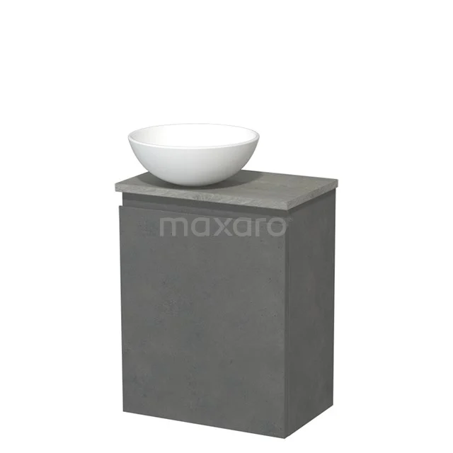 Toilet unit with countertop wash basin | 41 cm Dark grey concrete Handleless front Matte white Ceramic wash basin Grey oak top TMK10-14132