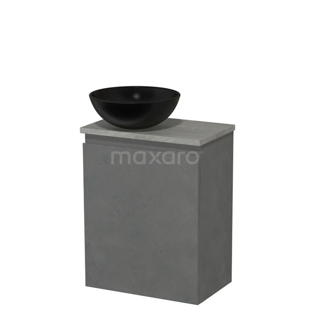 Toilet unit with countertop wash basin | 41 cm Dark grey concrete Handleless front Matte black Ceramic worktop Grey oak top TMK10-14133