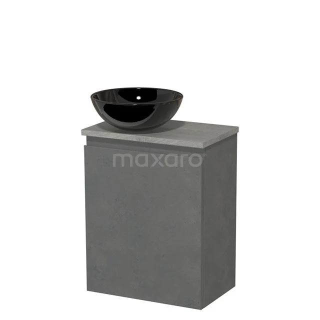 Toilet unit with countertop wash basin | 41 cm Dark grey concrete Handleless front High-gloss black Ceramic worktop Grey oak worktop TMK10-14134