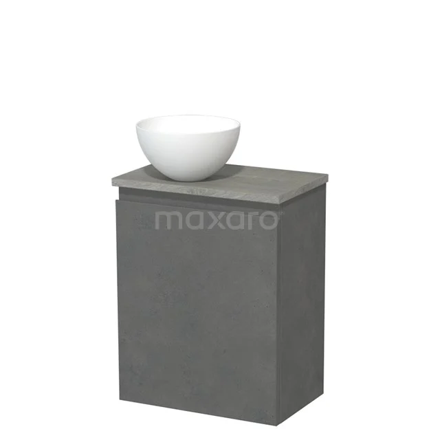 Toilet unit with countertop wash basin | 41 cm Dark grey concrete Handleless front Matte white Solid surface basin Grey oak worktop TMK10-14136