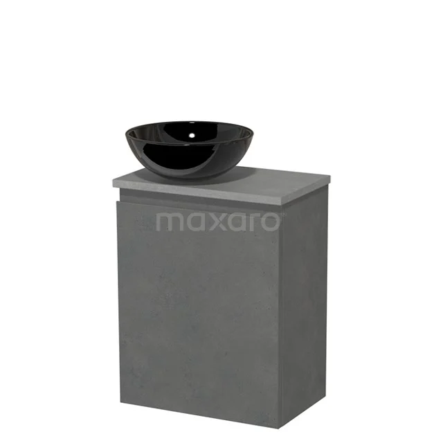 Toilet unit with countertop wash basin | 41 cm Dark grey concrete Handleless front High-gloss black Ceramic wash basin Light grey concrete fronts TMK10-14140
