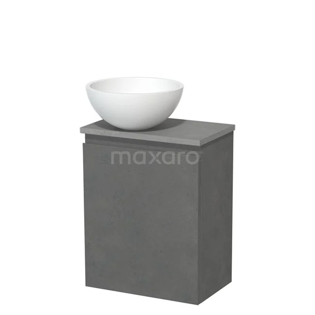 Toilet unit with countertop wash basin | 41 cm Dark grey concrete Handleless front Matte white Solid surface basin Light grey concrete worktop TMK10-14144