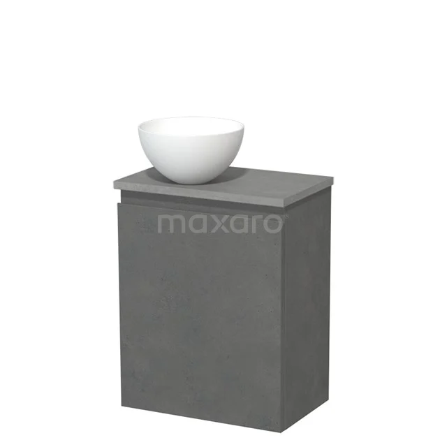 Toilet unit with countertop wash basin | 41 cm Dark grey concrete Handleless front Matte white Solid surface wash basin Light grey concrete worktop TMK10-14150