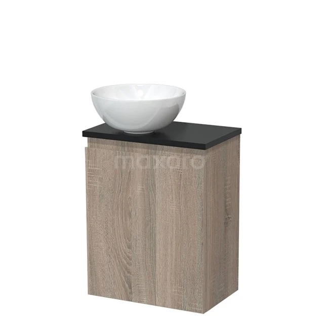 Toiletmeubel met waskom | 41 cm Eiken Greeploos front Hoogglans wit Keramiek waskom Mat zwart blad TMK10-14167