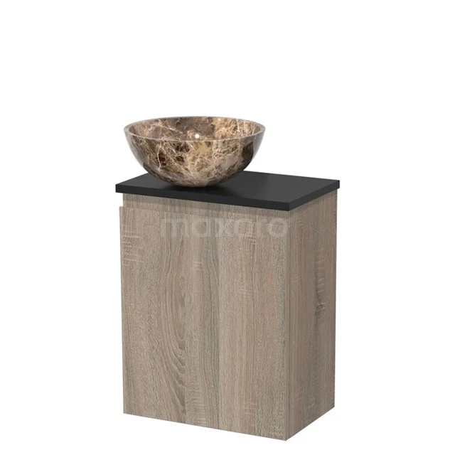 Toiletmeubel met waskom | 41 cm Eiken Greeploos front Dark emperador Natuursteen waskom Mat zwart blad TMK10-14179