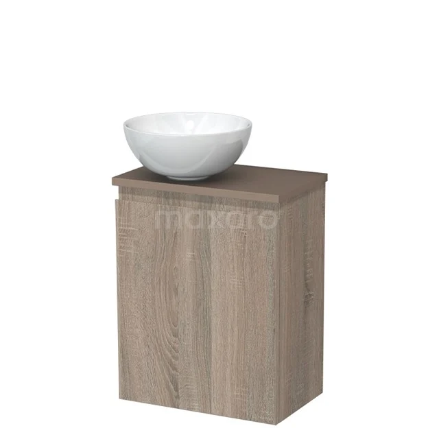 Toiletmeubel met waskom | 41 cm Eiken Greeploos front Hoogglans wit Keramiek waskom Taupe blad TMK10-14180