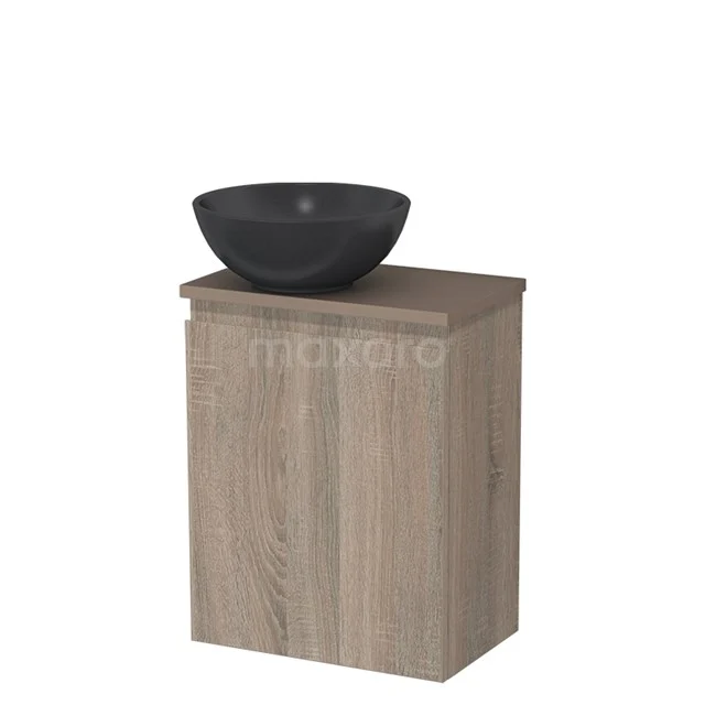 Toiletmeubel met waskom | 41 cm Eiken Greeploos front Mat zwart Quartz waskom Taupe blad TMK10-14184