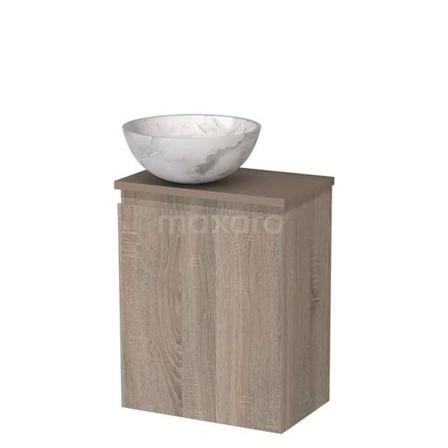 Toiletmeubel met waskom | 41 cm Eiken Greeploos front Wit marmer Natuursteen waskom Taupe blad TMK10-14191