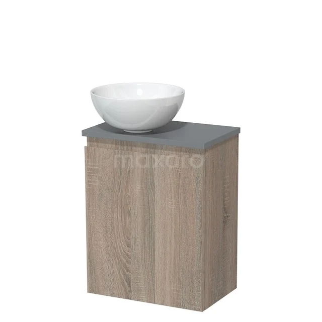 Toiletmeubel met waskom | 41 cm Eiken Greeploos front Hoogglans wit Keramiek waskom Middengrijs blad TMK10-14193