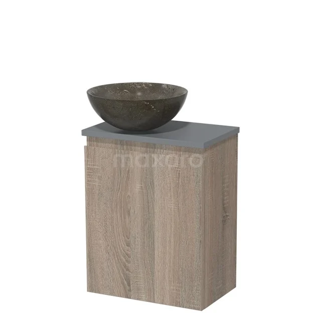 Toiletmeubel met waskom | 41 cm Eiken Greeploos front Blue stone Natuursteen waskom Middengrijs blad TMK10-14196