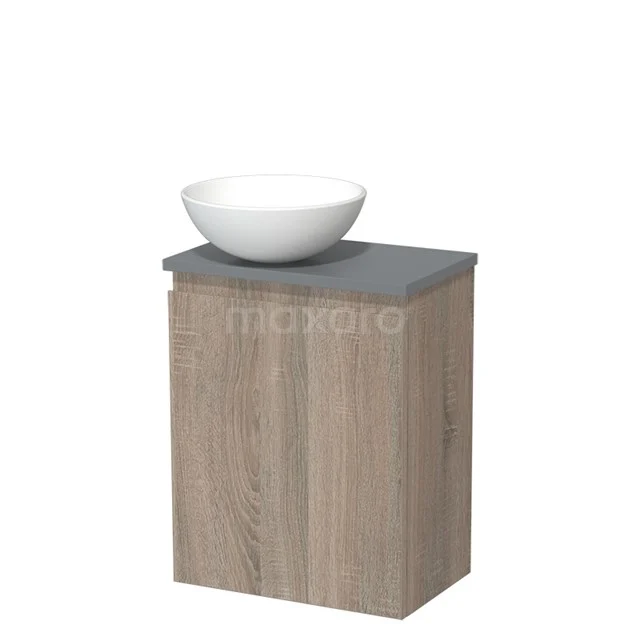 Toilet unit with wash basin | 41 cm Oak Handleless front Matte white Ceramic countertop wash basin Mid grey worktop TMK10-14198