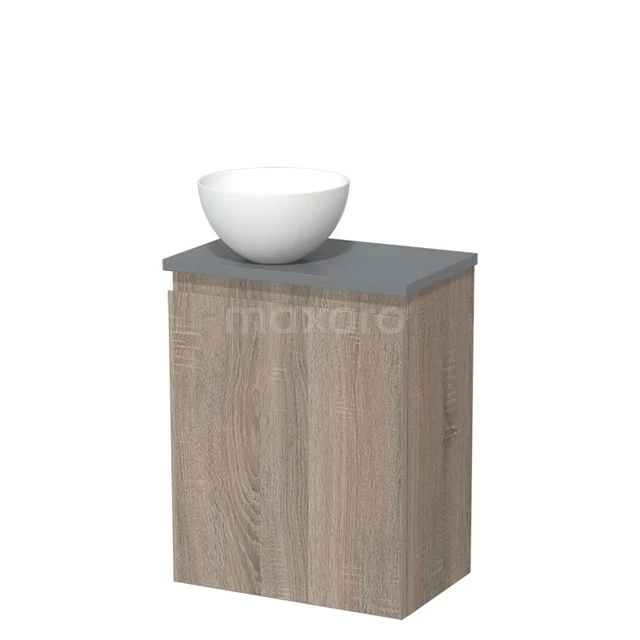 Toiletmeubel met waskom | 41 cm Eiken Greeploos front Mat wit Solid surface waskom Middengrijs blad TMK10-14202