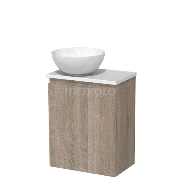 Toiletmeubel met waskom | 41 cm Eiken Greeploos front Hoogglans wit Keramiek waskom Hoogglans wit blad TMK10-14206