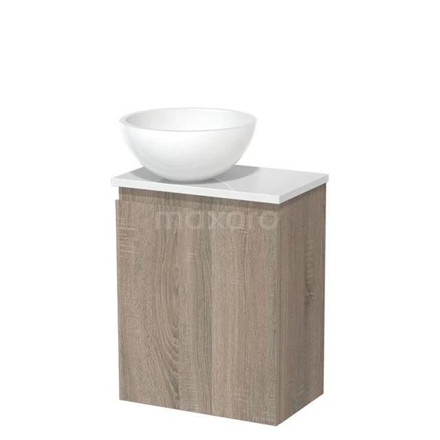 Toiletmeubel met waskom | 41 cm Eiken Greeploos front Hoogglans wit Mineraalmarmer waskom Hoogglans wit blad TMK10-14208