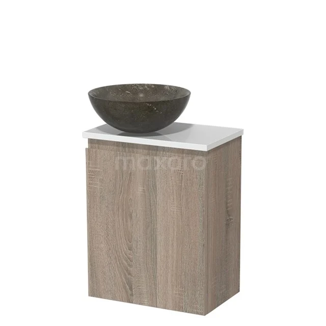 Toiletmeubel met waskom | 41 cm Eiken Greeploos front Blue stone Natuursteen waskom Hoogglans wit blad TMK10-14209