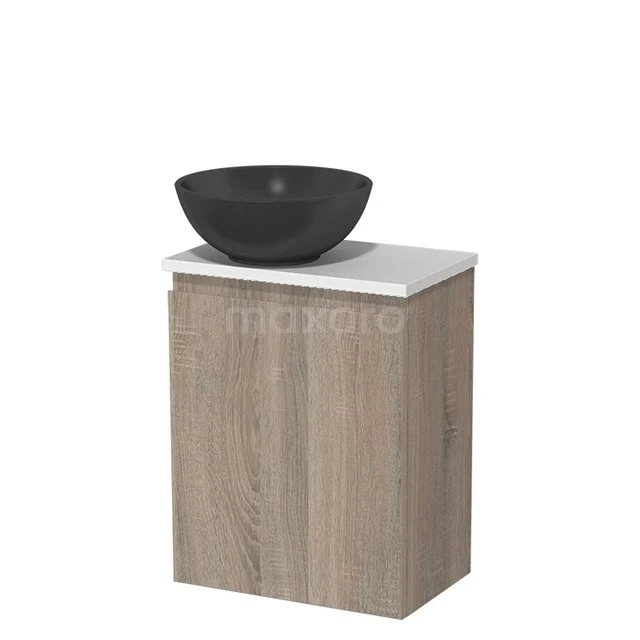 Toiletmeubel met waskom | 41 cm Eiken Greeploos front Mat zwart Quartz waskom Hoogglans wit blad TMK10-14210