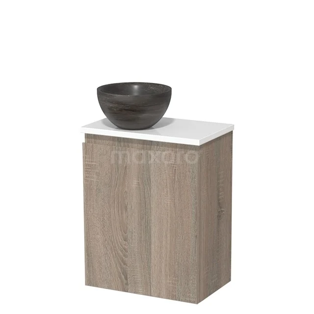 Toiletmeubel met waskom | 41 cm Eiken Greeploos front Blue stone Natuursteen waskom Hoogglans wit blad TMK10-14214