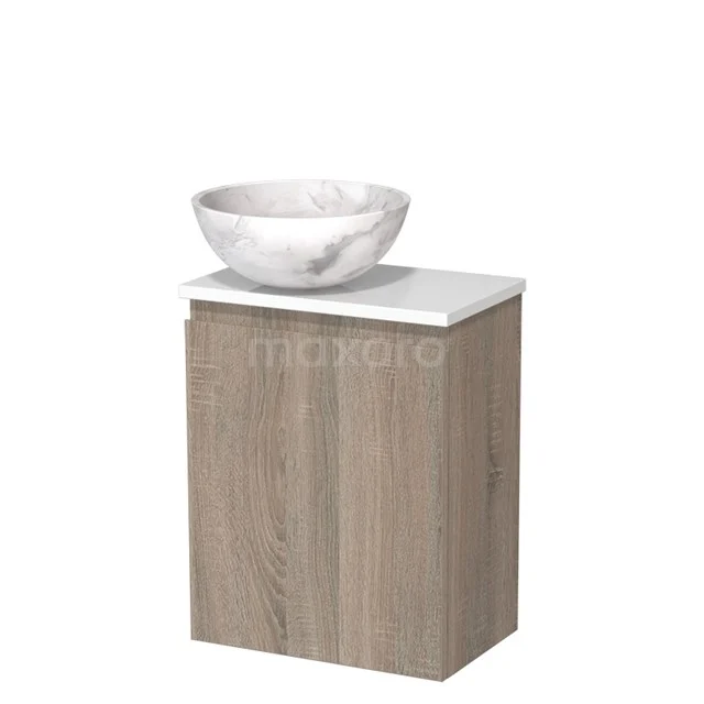 Toilet unit with countertop wash basin | 41 cm Oak Handleless front White marble Natural stone countertop wash basin High-gloss white worktop TMK10-14217