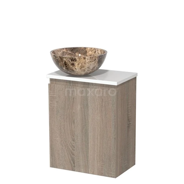 Toiletmeubel met waskom | 41 cm Eiken Greeploos front Dark emperador Natuursteen waskom Hoogglans wit blad TMK10-14218