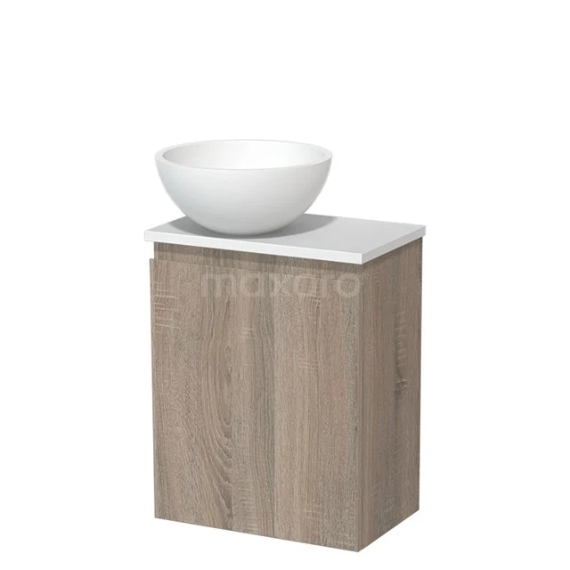 Toiletmeubel met waskom | 41 cm Eiken Greeploos front Mat wit Solid surface waskom Mat wit blad TMK10-14220