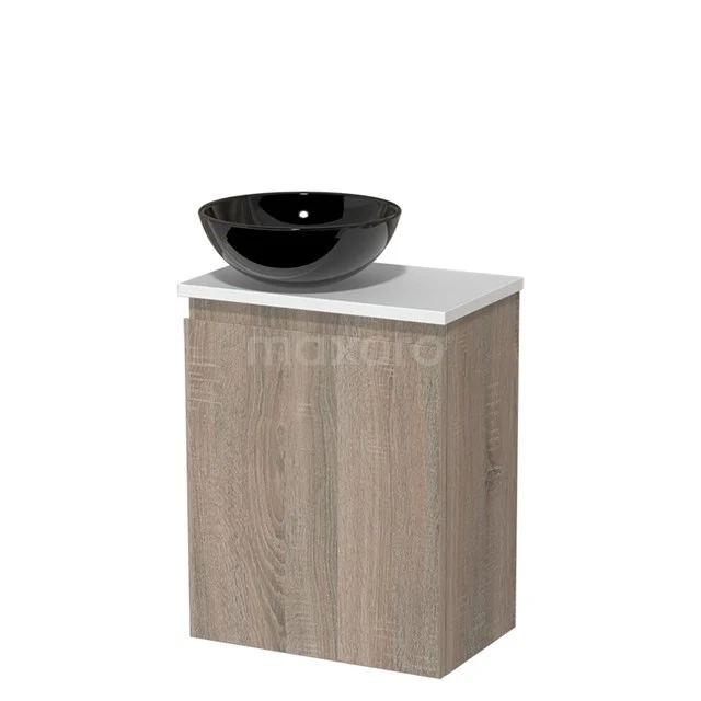 Toiletmeubel met waskom | 41 cm Eiken Greeploos front Hoogglans zwart Keramiek waskom Mat wit blad TMK10-14226