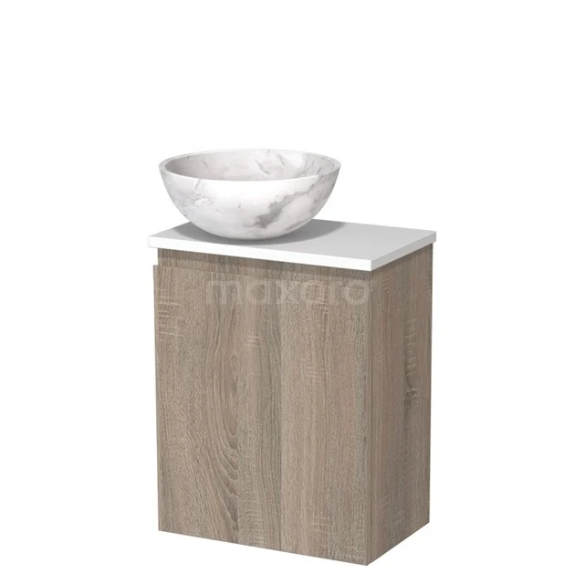 Toiletmeubel met waskom | 41 cm Eiken Greeploos front Wit marmer Natuursteen waskom Mat wit blad TMK10-14230