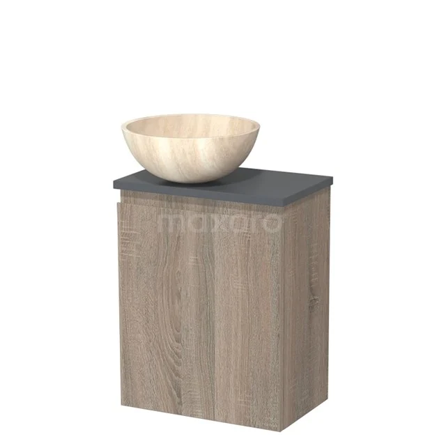 Toilet unit with countertop wash basin | 41 cm Oak Handleless front Travertine Natural stone worktop Dark grey Fronts TMK10-14242