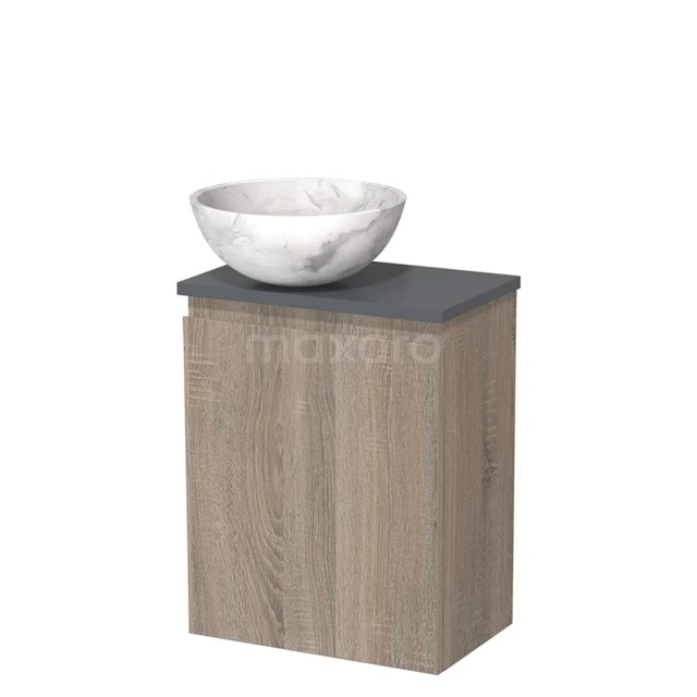 Toiletmeubel met waskom | 41 cm Eiken Greeploos front Wit marmer Natuursteen waskom Donkergrijs blad TMK10-14243