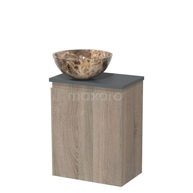 Toiletmeubel met waskom | 41 cm Eiken Greeploos front Dark emperador Natuursteen waskom Donkergrijs blad TMK10-14244