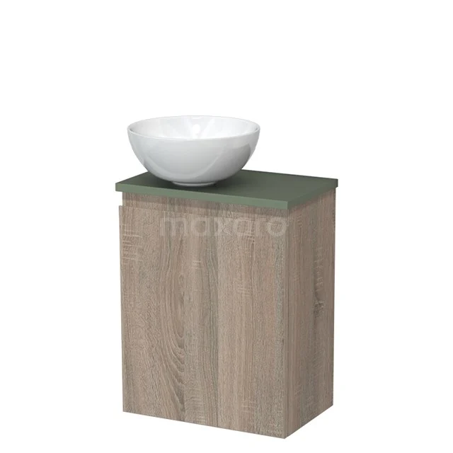 Toiletmeubel met waskom | 41 cm Eiken Greeploos front Hoogglans wit Keramiek waskom Saliegroen blad TMK10-14245