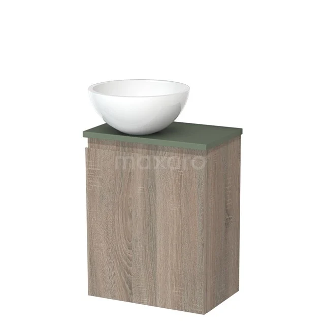 Toiletmeubel met waskom | 41 cm Eiken Greeploos front Hoogglans wit Mineraalmarmer waskom Saliegroen blad TMK10-14247