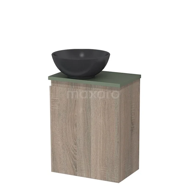 Toilet unit with countertop wash basin | 41 cm Oak Handleless front Matte black Quartz wash basin Sage green worktop TMK10-14249