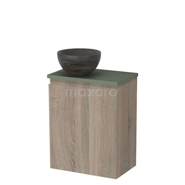 Toiletmeubel met waskom | 41 cm Eiken Greeploos front Blue stone Natuursteen waskom Saliegroen blad TMK10-14253