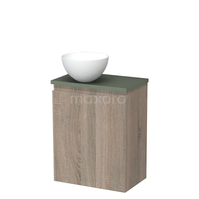 Toiletmeubel met waskom | 41 cm Eiken Greeploos front Mat wit Solid surface waskom Saliegroen blad TMK10-14254