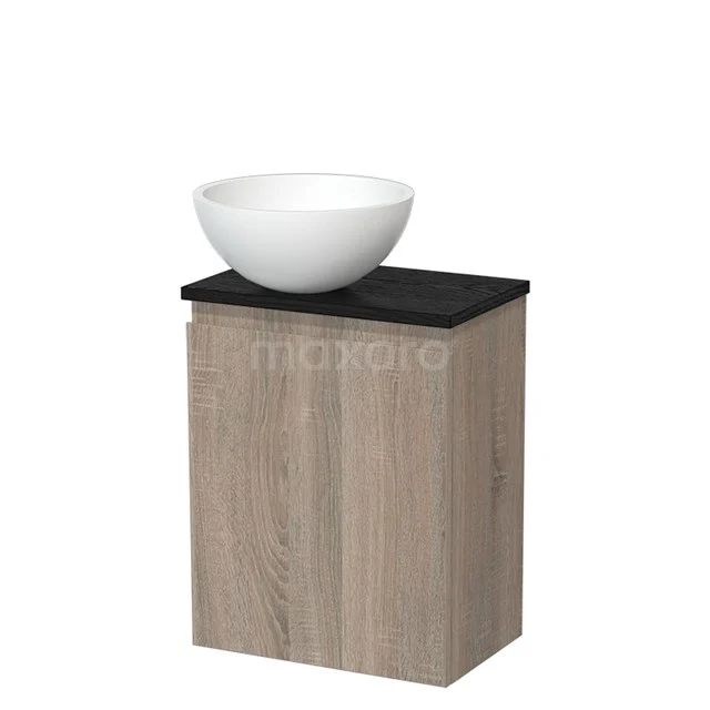 Toiletmeubel met waskom | 41 cm Eiken Greeploos front Mat wit Solid surface waskom Zwart eiken blad TMK10-14259