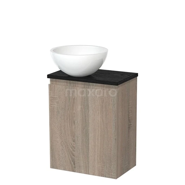 Toiletmeubel met waskom | 41 cm Eiken Greeploos front Hoogglans wit Mineraalmarmer waskom Zwart eiken blad TMK10-14260