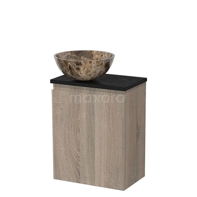 Toilet unit with wash basin | 41 cm Oak Handleless front Dark emperador Natural stone countertop wash basin Black oak worktop TMK10-14270