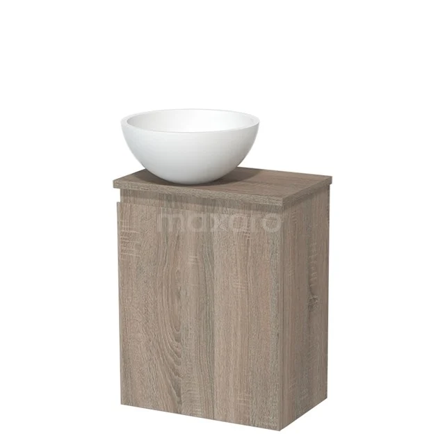 Toiletmeubel met waskom | 41 cm Eiken Greeploos front Mat wit Solid surface waskom Eiken blad TMK10-14285