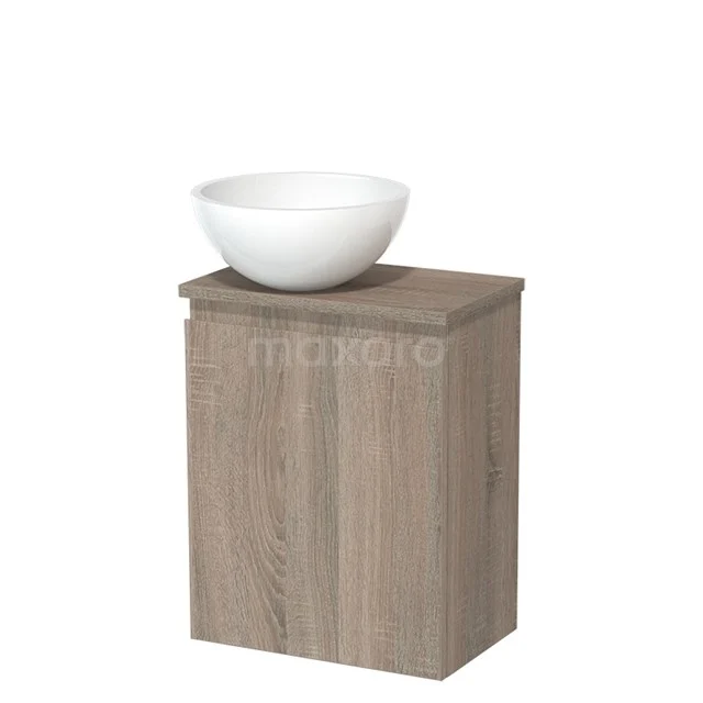 Toiletmeubel met waskom | 41 cm Eiken Greeploos front Hoogglans wit Mineraalmarmer waskom Eiken blad TMK10-14286