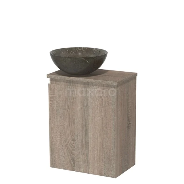 Toiletmeubel met waskom | 41 cm Eiken Greeploos front Blue stone Natuursteen waskom Eiken blad TMK10-14287