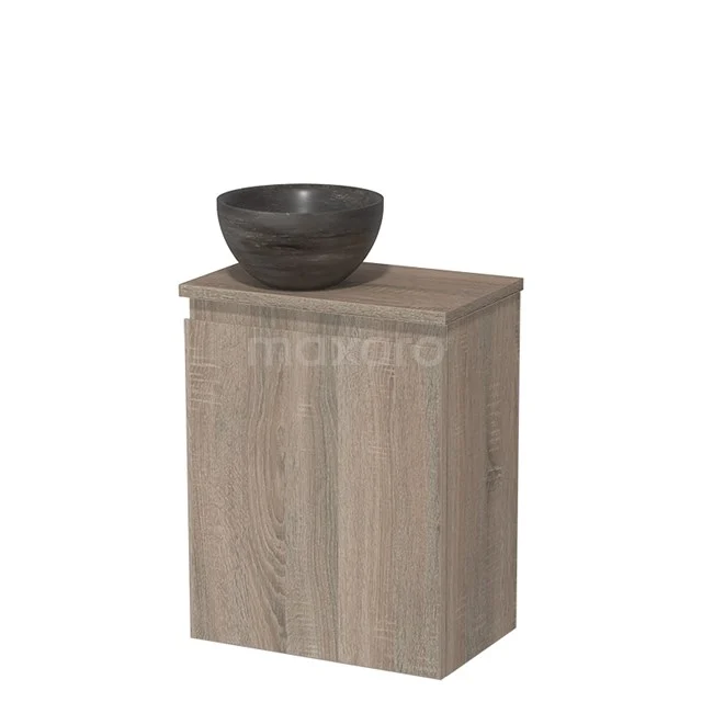 Toiletmeubel met waskom | 41 cm Eiken Greeploos front Blue stone Natuursteen waskom Eiken blad TMK10-14292