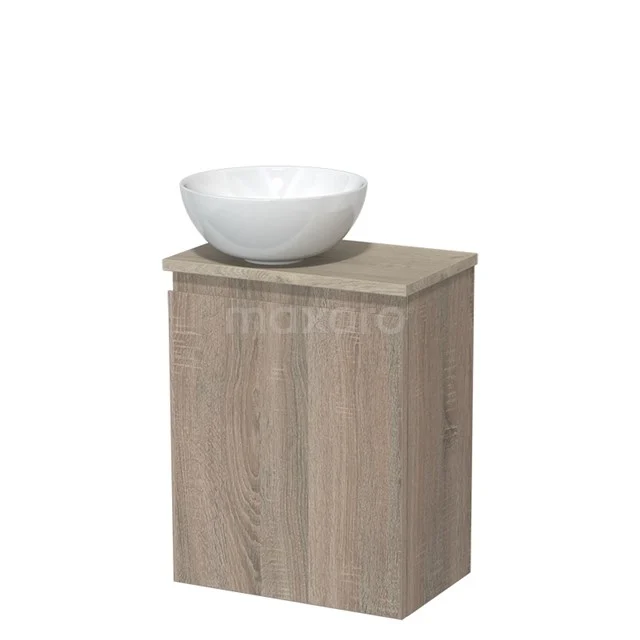 Toiletmeubel met waskom | 41 cm Eiken Greeploos front Hoogglans wit Keramiek waskom Lichtgrijs eiken blad TMK10-14297