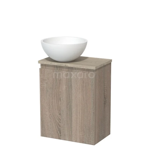 Toilet unit with wash basin | 41 cm Oak Handleless front Matte white Solid surface wash basin Light grey oak worktop TMK10-14298