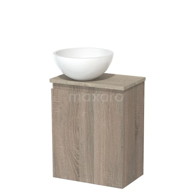 Toilet unit with countertop wash basin | 41 cm Oak Handleless front High-gloss white Mineral marble countertop wash basin Light grey oak worktop TMK10-14299