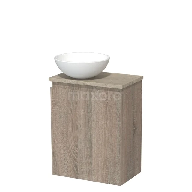 Toilet unit with wash basin | 41 cm Oak Handleless front Matte white Ceramic countertop wash basin Light grey oak worktop TMK10-14302